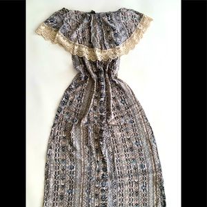 long summer dress, strapless,in cotton,embroidered